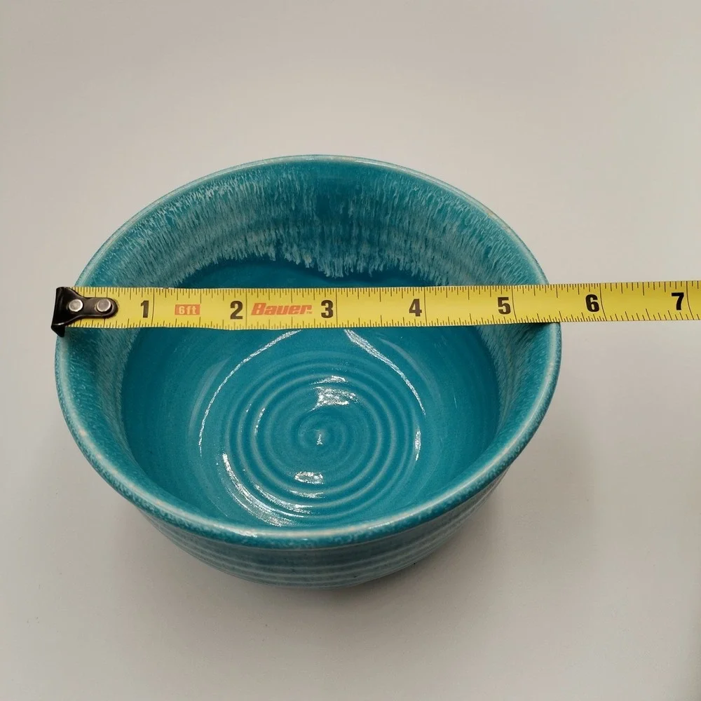 J Dryden Original Pottery Turquoise Drip Glaze Studio Bowl Signed 1984